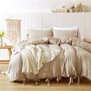 Boho Duvet Cover Set Queen Size Taupe, 3 Pieces Cream Khaki